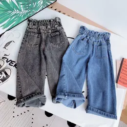 Girls Wide-legged Jeans Spring And Autumn Children Loose Straight Soft Denim Pants Chubby Kid High Waist Jeans 20220926 E3