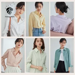 Fansilanen Multicolor Escritório Senhora Casual Blusa Camisa Mulheres Sólida Botão de Manga Longa Up Primavera Feminino Elegante Branco Top 210607