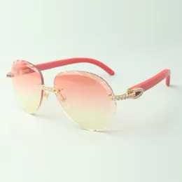 Exquisite classic medium diamond sunglasses 3524027, natural red wooden temples glasses, size: 18-135 mm