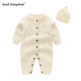 Mudkingdom Bebé Meninos Meninas Jumpsuits Manga Longa Sólida Toriça Twist Knit Macacões Macacões de Algodão Roupas 210615