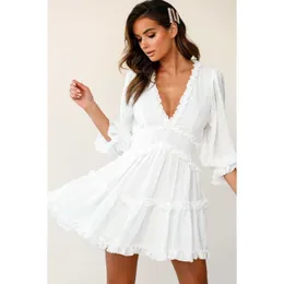 Inspirowany Shake It Up White Floral Party V-Neck Sexy Kobiety Szyfon Mini Lato Nowa Moda Plus Size Dress 210412