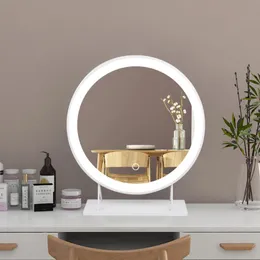 Mirrors 40*40cm Simple Northern European Style White Frame Mirror LED Round Shape Makeup Tricolor Dimming Light Dressing