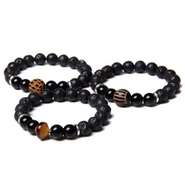 Natural wood beads charm bracelet black round lava bead healing jewelry bracelets for men women handmade gift