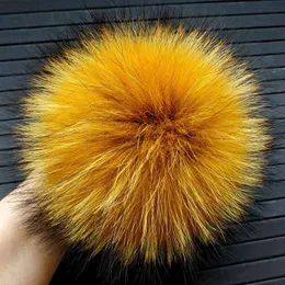 Custom Luxury Raccoon Fur Pompom 100% Natural Fox Pom Handgjorda Stor Hårboll Pomponera med Spänne Partihandel Y21111