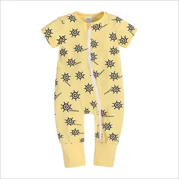 New Baby Girl Boy Rompers Printing O-Neck Zipper Cotton Short Sleeve Infant Pajamas Toddler Jumpsuit Bodysuit for Newborn