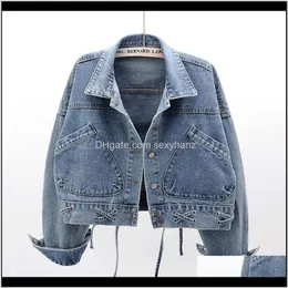 Giubbotti Capispalla Cappotti Abbigliamento donna Abbigliamento Drop Delivery 2021 Harajuku Dstring Short Denim Donna Primavera Autunno Vintage Manica a pipistrello Je