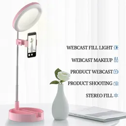 G3 Retractable Ringlampa med spegel 6 tums mobiltelefonhållare LED Live Photography Fill Light Makeup Table Beauty Vanity Light UF159