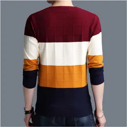 BROWON Brand-sweater Autumn Men's Long Sleeve Slim Sweaters New V-neck Fit Sweater Striped Bottom Large Size M-4XL Y0907
