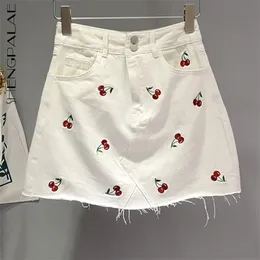 Cherry Haft High Waist Spódnica Damska Lato Biała Mini Streetwear Denim Kobieta Tide 5E202 210427