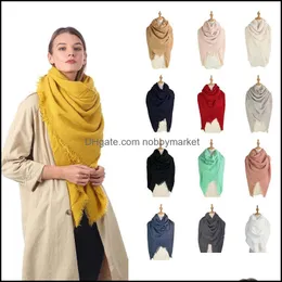 Scarves & Wraps Hats, Gloves Fashion Aessories Woman Square Scarf 140*140Cm Solid Color Tassel Long Oversize Winter Warm Shawl Pashmina Blan