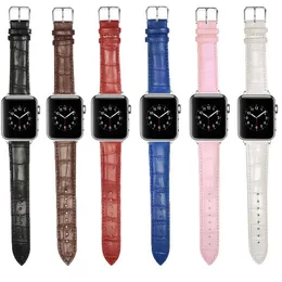 6 Cores Bandas de Padrão de Crocodilo para Apple Watch Calfskin SLUB Padrões Iwatch de couro 38mm / 40mm 42mm / 44mm