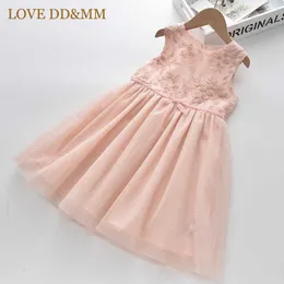 LOVE DDMM Abiti da ragazza Summer Pink Mesh Party Dress Flower Embroidery Bow Vest Dress For Girl 3-8 Years 210715