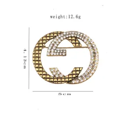 Design Famoso Ouro G Marca Luxos Desinger Broche Vintage Feminino Cristal Strass Letra Broches Terno Pin Moda Jóias Vestuário Decoração Acessórios