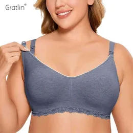 Gratlin Women's Breastfeeding Plus Size Wirefree Cotton Maternity Nursing Bra 210918