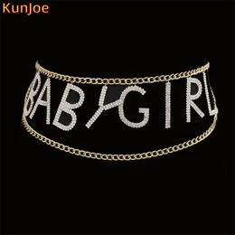 KunJoe Sexy Statement Pancia Vita per le donne Moda Strass Lettera Cintura Catena Accessori per gioielli per il corpo Regalo per feste per ragazze