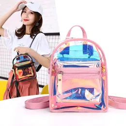 Fashion Women Laser PVC Shoulders Bag Transparent Mini Double Purpose Crossbody Bags Girls Summer Jelly Backpack for Children