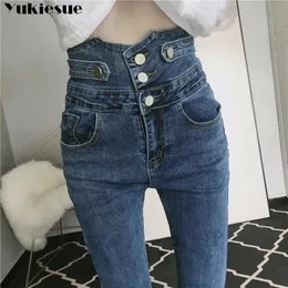 Kadınlar Yüksek Bel Elastik Sıska Denim Kalem Pantolon Anne Jeans Camisa Feminina Bayanlar Ince Casual Kırpılmış Pantolon Kadın Streetwear 210519