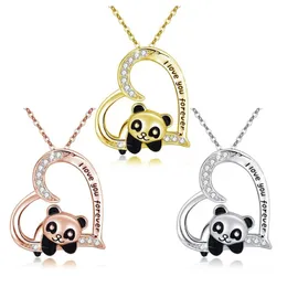 Eu te amo para sempre panda colar cute coração animal pingente jóias