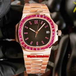 PFF Relógios de alta qualidade 5167 / 300G-010 Nautilus personalizado Ruby Cal.324 relógio automático masculino mostrador branco pulseira de ouro rosa relógios de pulso esportivos para homens
