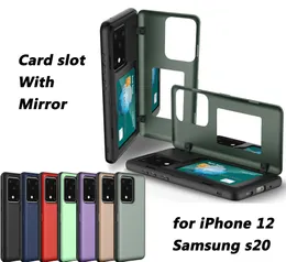 Slot karty Anti Falling Armor Wstrząsy Składane Ochrony Przypadek Telefonu Samsung S20 S10 S9 Ultra iPhone 12 11 Pro X XR XR MAX 7 8 6 6S PLUS Plus Lustrzana Hybrydowa Pokrywa