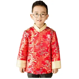 Golden Dragon Baby Boy Coat Quilted Tang Suit Children China Dress Clothes Outfits Boys Jacket Red Performance Costume Jumper 210413