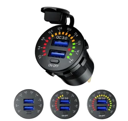 QC 3.0 Charger Digital Display Voltmeter Dual USB Chargers Socket with Switch for Car Motorcycle