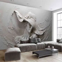Custom Wallpaper 3D Stereoscopic Embossed Gray Beauty Oil Painting Modern Abstract Art Wall Mural Living Room Bedroom Wallpaper 210722