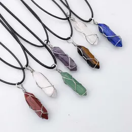 Mode Silver Plated Hexagon Healing Crystal Halsband Opal Turkos Natursten Rosa Quartz Chakra Halsband Smycken