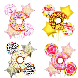 Party Decoration Donut Fold Ballong 5st / Set Grattis på födelsedagen Bröllop Xmas Baby Shower Aluminium Uppblåsbara Ballonger Event Tillbehör Barnleksaker
