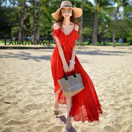 Dabuwawa Lato Czerwony Sexy Off Ramię Beach Maxi Dress Dla Dziewczyn Lady Kobieta Wakacje Szyfonowa Długa Dress Do1BDR054 210520