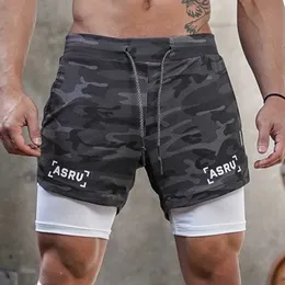 Löpshorts Herr 2 i 1 Fitness Gym Sport Kamouflage Snabbtorka Strand Jogging Korta byxor Träning Bodybuilding Träning