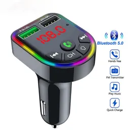 FM-sändare Bluetooth 5.0 Bilmonteringssats Handsfree-bil MP3 Musikspelare Dual USB Auto Vehicle Quick Charger 3.1a Support TF-kort U Diskuppspelning