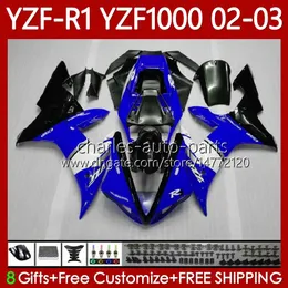 Motorcycle Bodys For YAMAHA YZF R 1 1000 CC YZF-R1 YZF-1000 00-03 Bodywork 90No.22 1000CC YZF R1 YZFR1 02 03 00 01 YZF1000 2002 2003 2000 2001 OEM Fairing Kit blue black hot