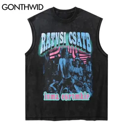 Gilet senza maniche Hip Hop Distressed Poster Punk Rock Gothic Canotte Streetwear Mens Harajuku Casual Cotton Tees Camicie 210602