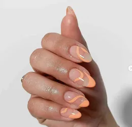 Falska naglar 24st / låda Kort mandel Falska naglar Färgglada Graffiti Design Konstgjorda falska med lim Full täckning Nail Tips Tryck på 220225