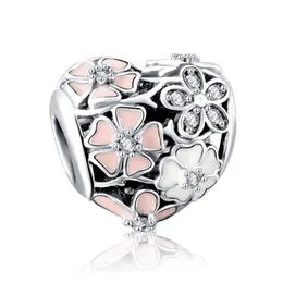 Pasuje do Pandora oryginalne bransoletki 20 sztuk srebrne wisiorki koraliki Magnolia emalia kryształ srebrny wisiorki koralik dla kobiet Diy europejski naszyjnik biżuteria