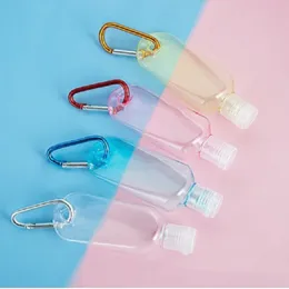 30ml 60ml Färgglada Refillerbar Flip Cap Flaska Med Key Ring Hook Tom Mini Hand Sanitizer Flaskor för resor