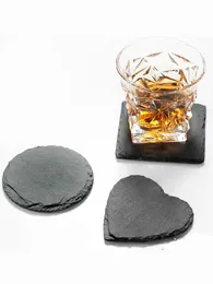 Łupek Kamienny Napój Podstawki Kubki Maty Naturalne Naczynia Płyta Do Bar Kuchnia Home Decor Black 10 CM (3,9 cal) KDJK2107