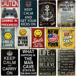 Man Cave Metal Sign Bar Decoration Tin Sign Vintage Keep Clam Preware of Warning Metal Signs Home Decor Paint Plaques Art Poster