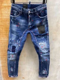 DSQSABCD 2 Produkter DSQ Märke ITALIEN MENS Byxor Män Slim Denim Trousers Blue Hole Pencil Pants Jeans för män