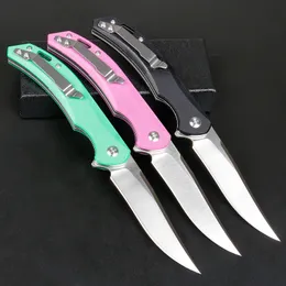 In Stock!! Flipper Folding Knife 8Cr14Mov Satin Drop Point Blade G10 + Stainless Steel Sheet Handle Ball Bearing Fast Open Knives 3 Handles Colors