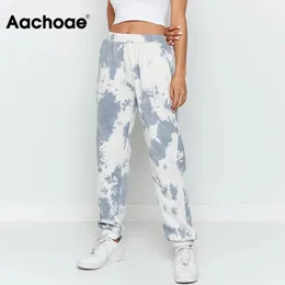 AACHOAE Moda Baskı Sweatpants Kadın Elastik Bel Spor Tarzı Uzun Pantolon Kadın Gevşek Rahat Pantolon Lady Pantalon 210413