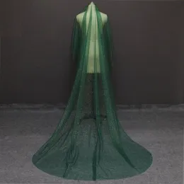 Bridal Veils Shining Long Green Wedding Veil With Gold Dust Glitters One Layer 3 Meters Cathedral WITHOUT Comb Voile Mariage