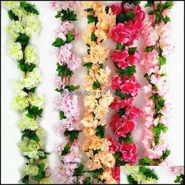 Decorative Flowers & Wreaths Festive Party Supplies Home Garden 2X Artificial Cherry Blossom Flower Wall Hanging Vine Rattan Garland Wedding