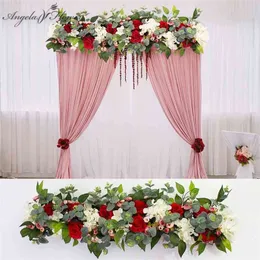 1M Greenery Rośliny Party Wedding Arch Drzwi Decor Decor Road Lead Artificial Flower Row Runner DIY Rose Peony Hortensja 210706