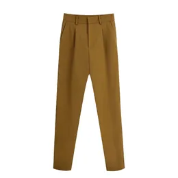 Women Elegant Fashion High Waist Darted Straight Pants Vintage Zipper Fly Side Pockets Trousers Casual Pantalones Mujer 210520