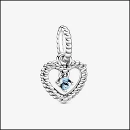 Charms Jewelry Findings & Components 100% 925 Sterling Sier Aqua Blue Beaded Heart Dangle Fit Original European Charm Bracelet Fashion Women