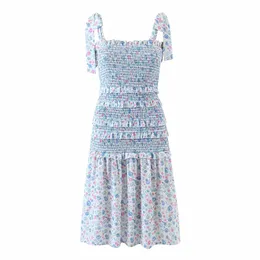 BBWM Sling Bodycon Kwiatowy Sukienka Lato Kobiety Shirred Casual Beach Dress Moda Słodka Kobieta Vestidos 210520
