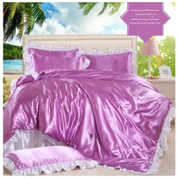 New 100% Pure Satin Silk Bedding Set Home Textile King Size Bed Set Bed Clothes Duvet Cover Sheet Pillowcases RRA12079