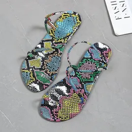 Sandals Est Fashion Women's Snake Print Sexy Strappy Mixed Color Causal Shoes Woman Comfort Footwear Deal